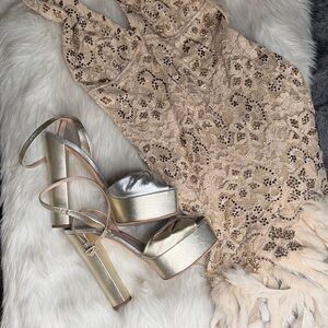 Giuseppe Zanotti Silver and Gold Platform Heels 42